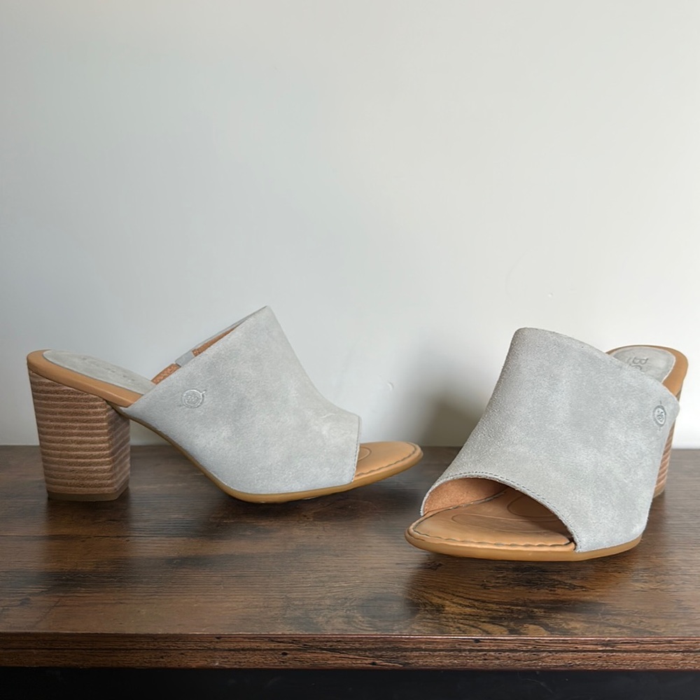 NEW Born Womens Bima Distressed Blue Leather Suede Mule Heel Sandal Slide